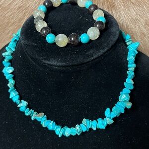 Real chip  Turquoise necklace Beaded Bracelet Set